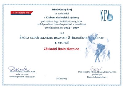 Obhájení titulu Škola udržitelného rozvoje 1. stupně