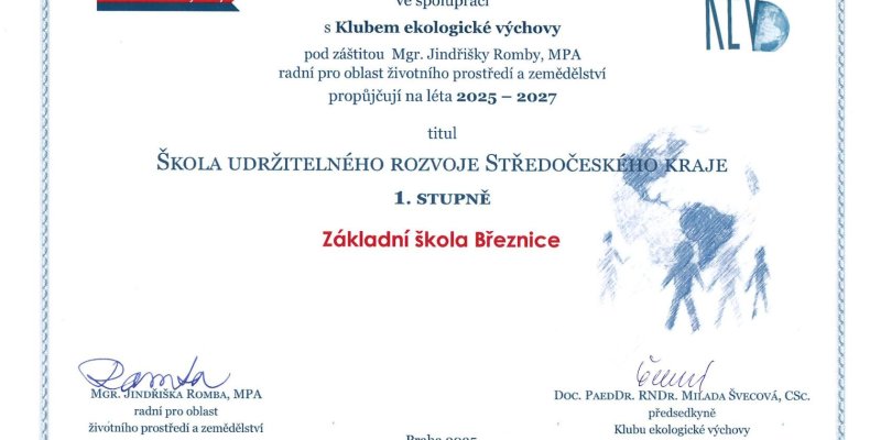 Obhájení titulu Škola udržitelného rozvoje 1. stupně